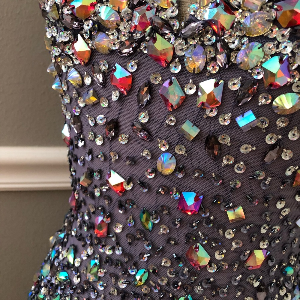 NEW JASZ COUTURE SZ 2 PERIWINKLE JEWELED NETTED ILLUSION FORMAL EVENING GOWN - Picture 6 of 14
